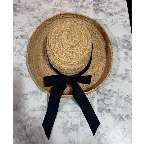 Helen Kaminski Classic 5 Raffia Sun Hat Natural Blk Ribbon Beach Coastal Resort - Picture 6 of 10